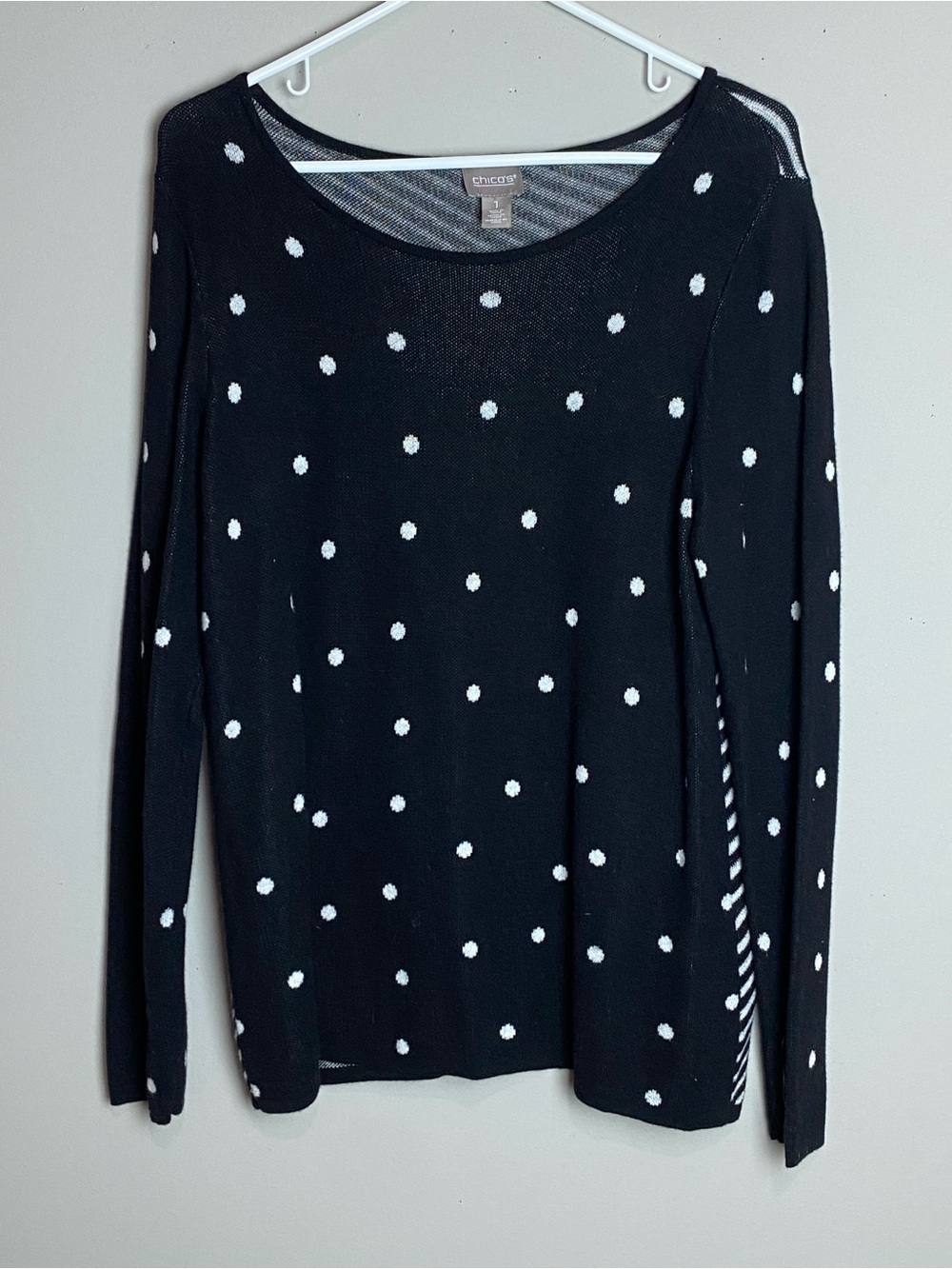 Chico's Black Long-Sleeve Polka Dot Top